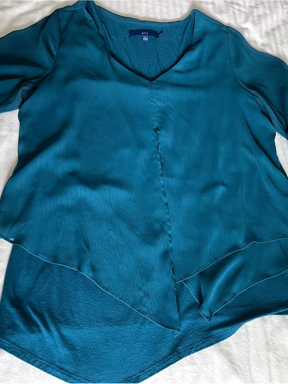 Apt. 9 Teal V-Neck Layered Blouse Large